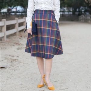 ModCloth prim class hero plaid midi skirt